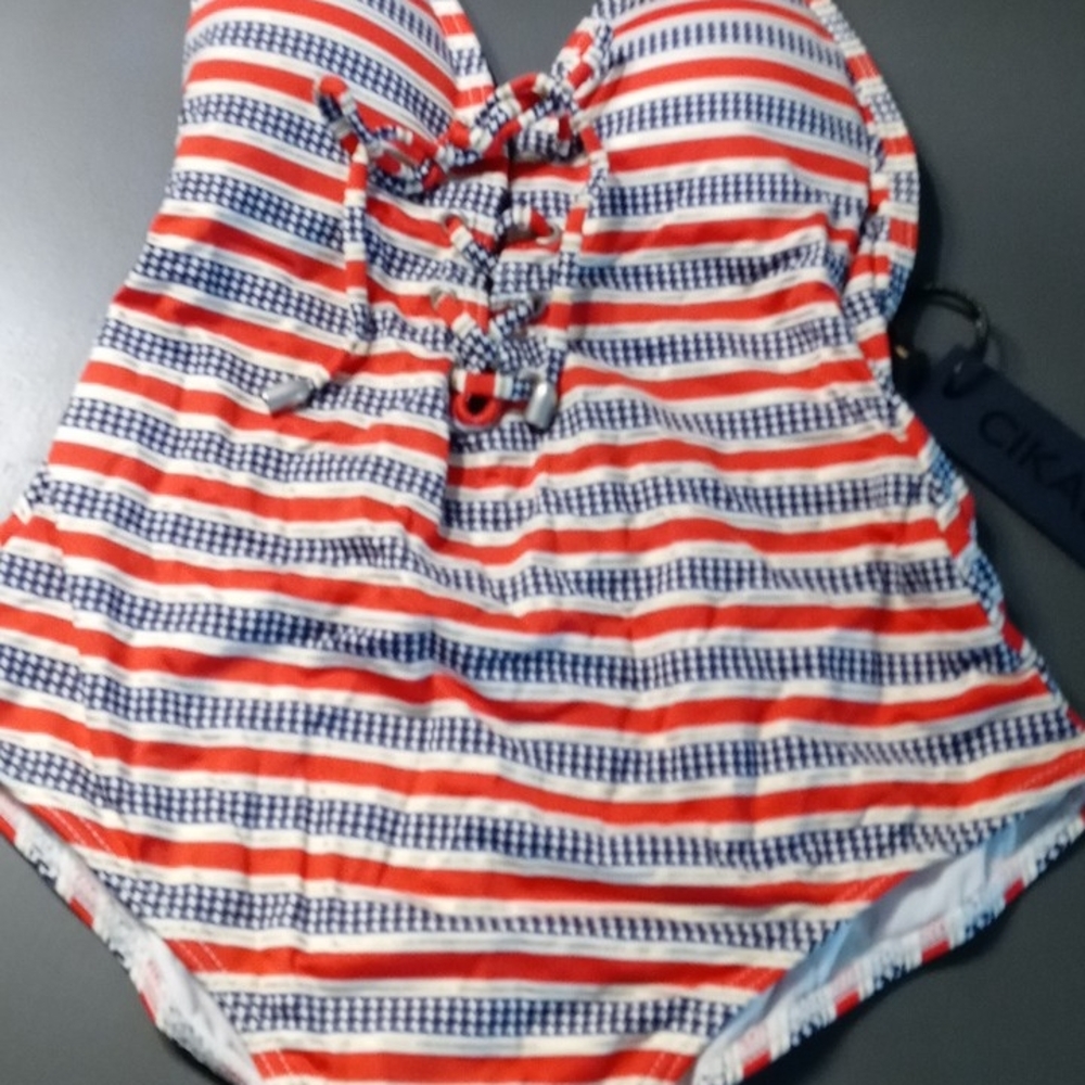 Nautical Red and Blue Striped One Piece Swimsuit